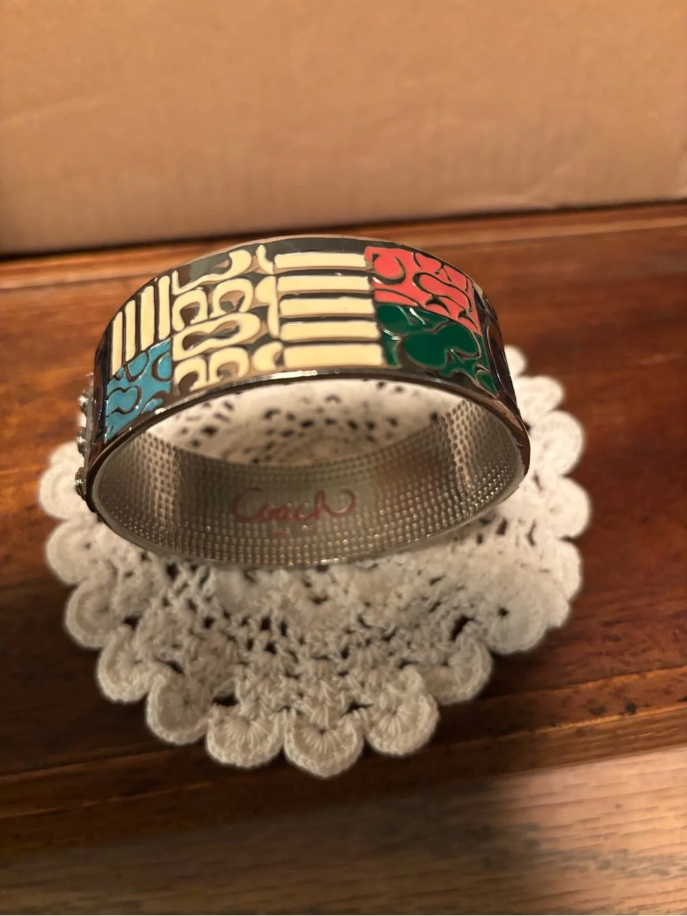 Coach Silver Bangle with Multicolor Enamel Panels